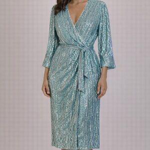 ASOS Sequin Wrap Dress - Teal